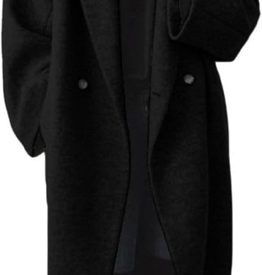 Women's Winter Double Breasted Wool Coat Long Sleeve Notch Lapel Long Trench Coat