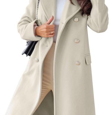 Women's Winter Lapel Double Breasted Office Work Long Wool Pea Coat Overcoat