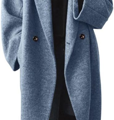 Women's Winter Double Breasted Wool Coat Long Sleeve Notch Lapel Long Trench Coat