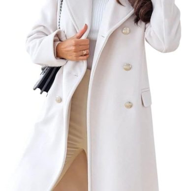 Women's Winter Lapel Double Breasted Office Work Long Wool Pea Coat Overcoat