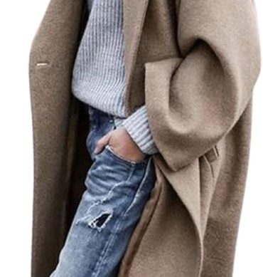 Women's Oversized Notched Collar Wool Blend Single Breast Midi Long Trench Coat