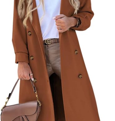 Women's Long Coat Notched Lapel Collar Double Breasted Pea Coat Winter Elegant Wool Blend Over Coats Jackets