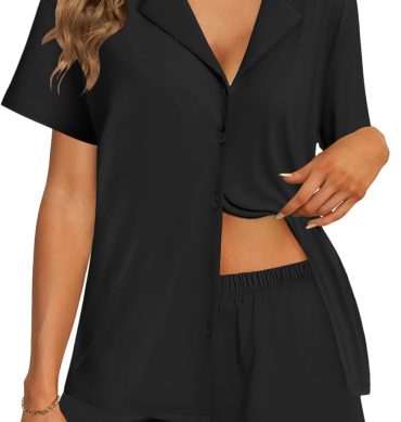 Women Pajama Sets 2 Piece Cotton Pjs Button Down Sleepwear Short Sleeve Lounge Set with Pockets
