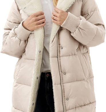 Women Sherpa Fleece Lined Puffer Jacket Winter Warm Hooded Long Coat