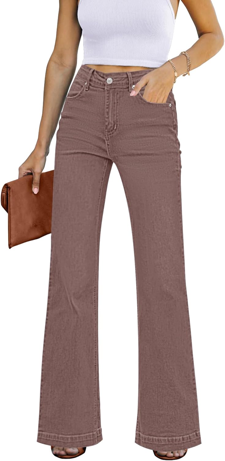 Womens Flare Jeans High Waisted Wide Leg Baggy Jean for Women Stretch Denim Pants