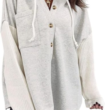Oversized Sweatshirts for Women Loose Fit Casual Long Sleeve Button Hooded Sweatshirt Hoodie with Pocket
