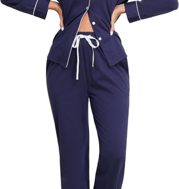 100% Cotton Pajamas for Women Set Long Sleeve Button Down Sleepwear Soft Pjs Lounge Sets with Pockets S-XXL
