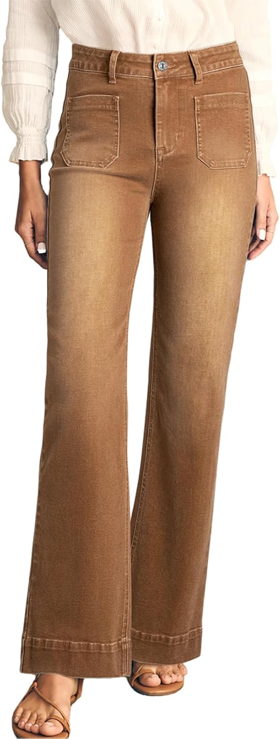 Women's Wide Leg Jeans High Waisted Stretchy Straight Leg Jeans Loose Trendy Denim Pants with Pocket