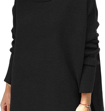 Women Turtleneck Oversized Sweaters Long Batwing Sleeve Spilt Hem Tunic Pullover Knit Tops