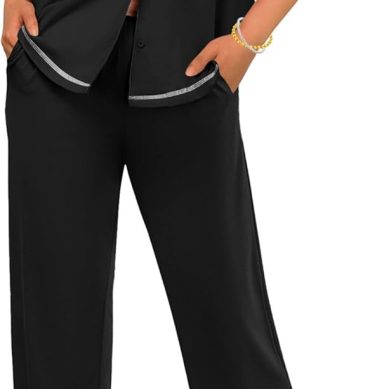 Cotton Pajamas Sets for Women 2 Piece Button Down Short Sleeve Pj Set with Long Pants Lounge Set Soft Sleepwear S-XXL