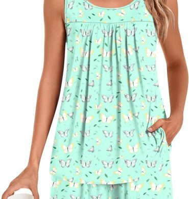 Pajama Set for Women Summer Sleeveless Tank Tops Pjs Sets 2 Piece Lounge Set Comfy Shorts Sleepwear with Pockets