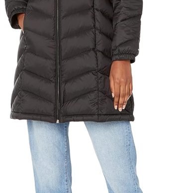 Women Mid-Length Puffer Hooded Down Jacket with Drawstring Packing Bag