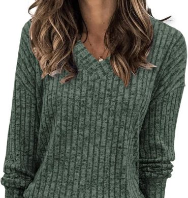 Women Sweatshirts V Neck Long Sleeve Shirts Loose Casual Fall Fashion Sweaters S-2XL