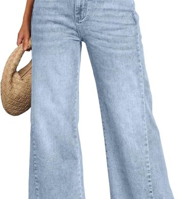 Women's Wide Leg Jeans, Relaxed Loose Straight Leg with Raw Hem, Comfort Denim Pants