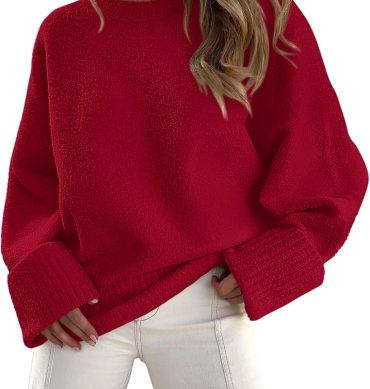 Women Fall Oversized Sweaters Casual Crewneck Pullover Long Sleeve Fuzzy Chunky Knit Tops Blouse