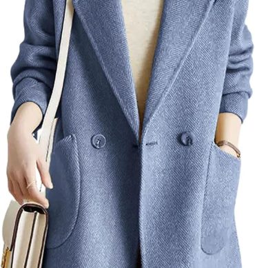 Women's Notch Lapel Herringbone Wool Coat Formal Office Work Double Breasted Winter Pea Coat