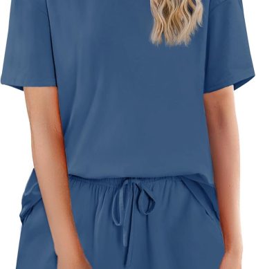 Cotton Pajamas Set for Women Soft Short Sleeve Lounge Set Shorts Sleepwear Set 2 Piece Pjs Sets