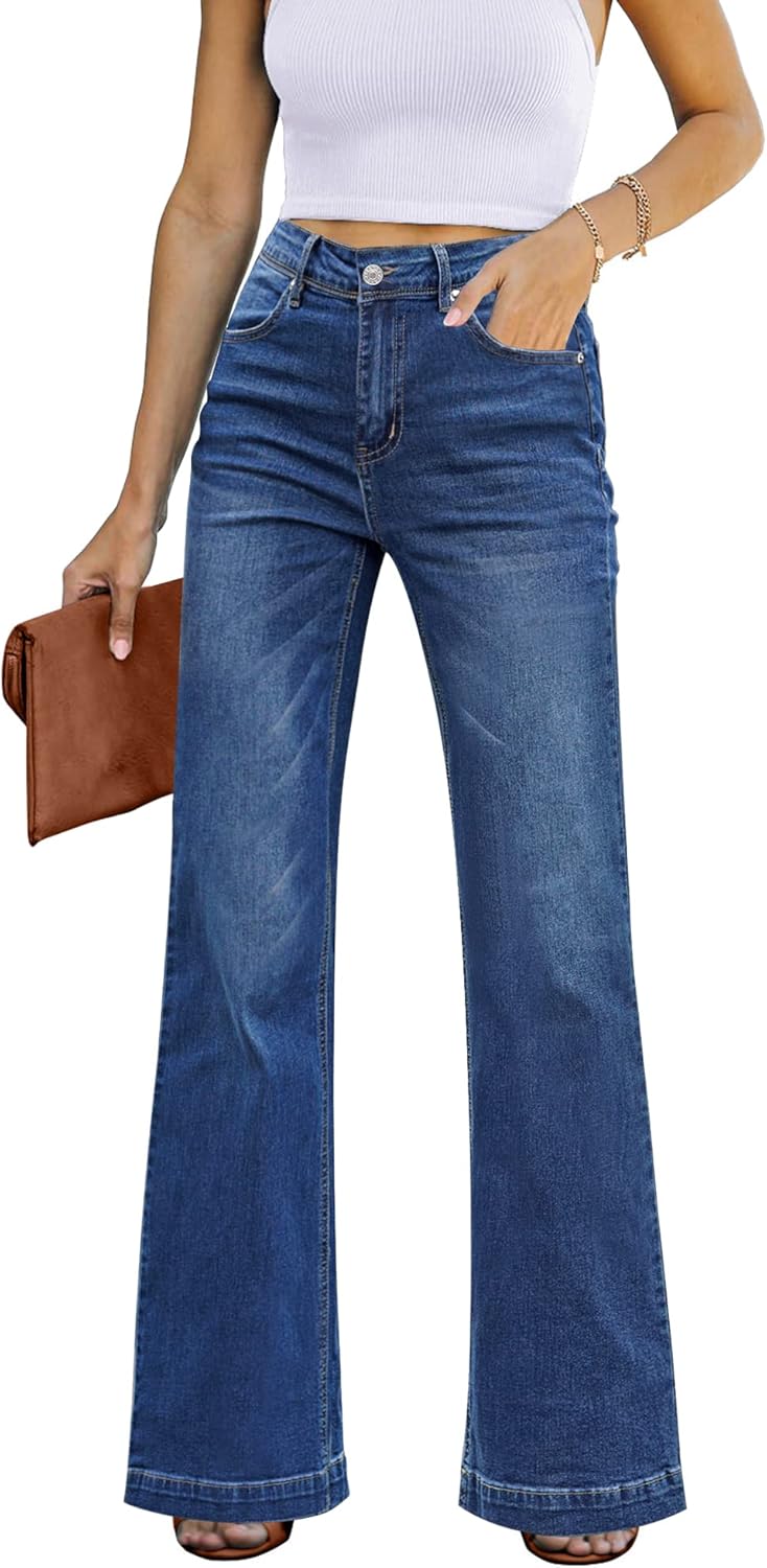 Womens Flare Jeans High Waisted Wide Leg Baggy Jean for Women Stretch Denim Pants