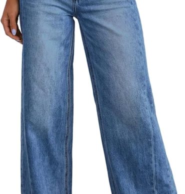 Women's Wide Leg Jeans High Waisted Stretchy Raw Hem  Denim Pants