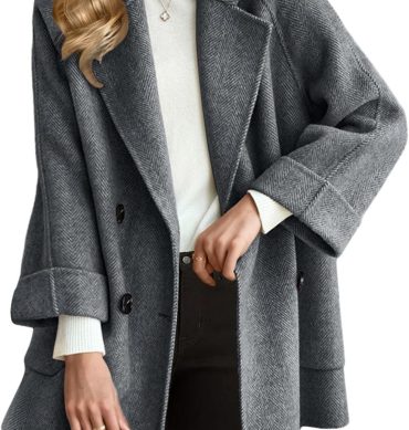 Women Wool Coat Peacoat Jacket Thick Loose Double Breasted Pea Coat Woolen Winter Overcoat