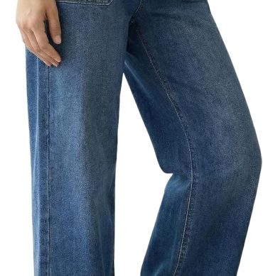 Womens Lyocell Cotton Denim Adjustable Waist Stretchy Spring Wide Leg Jeans