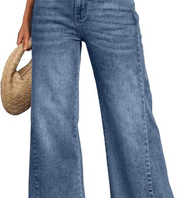 Women's Wide Leg Jeans, Relaxed Loose Straight Leg with Raw Hem, Comfort Denim Pants