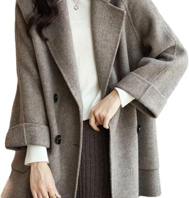 Women Wool Coat Peacoat Jacket Thick Loose Double Breasted Pea Coat Woolen Winter Overcoat