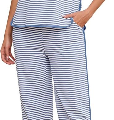 Women Pajama Sets Cotton 2 Piece Lounge Set Stripe Short Sleeve Pj Set Comfy Loungewear Sleepwear with Pockets