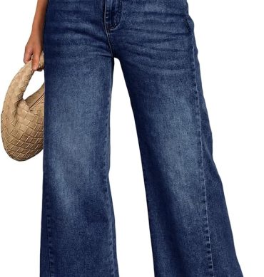 Women's Wide Leg Jeans, Relaxed Loose Straight Leg with Raw Hem, Comfort Denim Pants