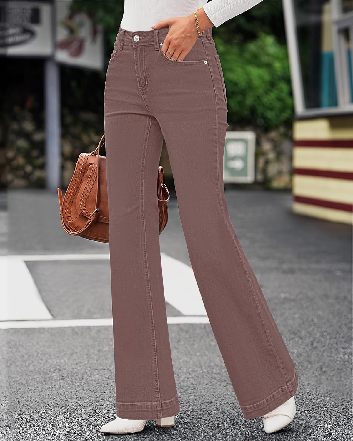 Womens Flare Jeans High Waisted Wide Leg Baggy Jean for Women Stretch Denim Pants - Image 2