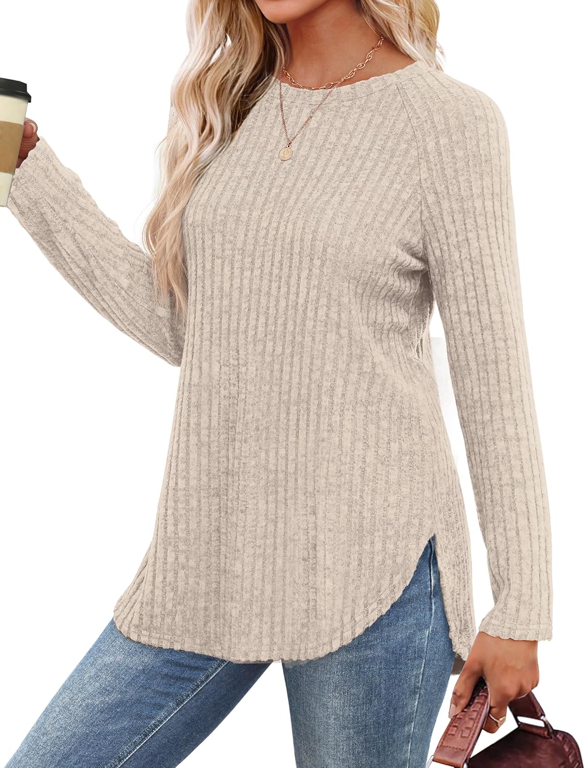 Long Sleeve Shirts for Women Tunic Tops for Women Loose Fit Dressy Crew Neck Pullover Basic Sweaters for Women - Image 2