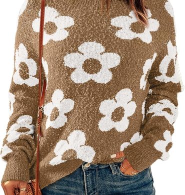 Flowers Sweater Ivory Flora Crewneck Cute Casual Long Sleeve Fall Winter Knitted Pullover Tops